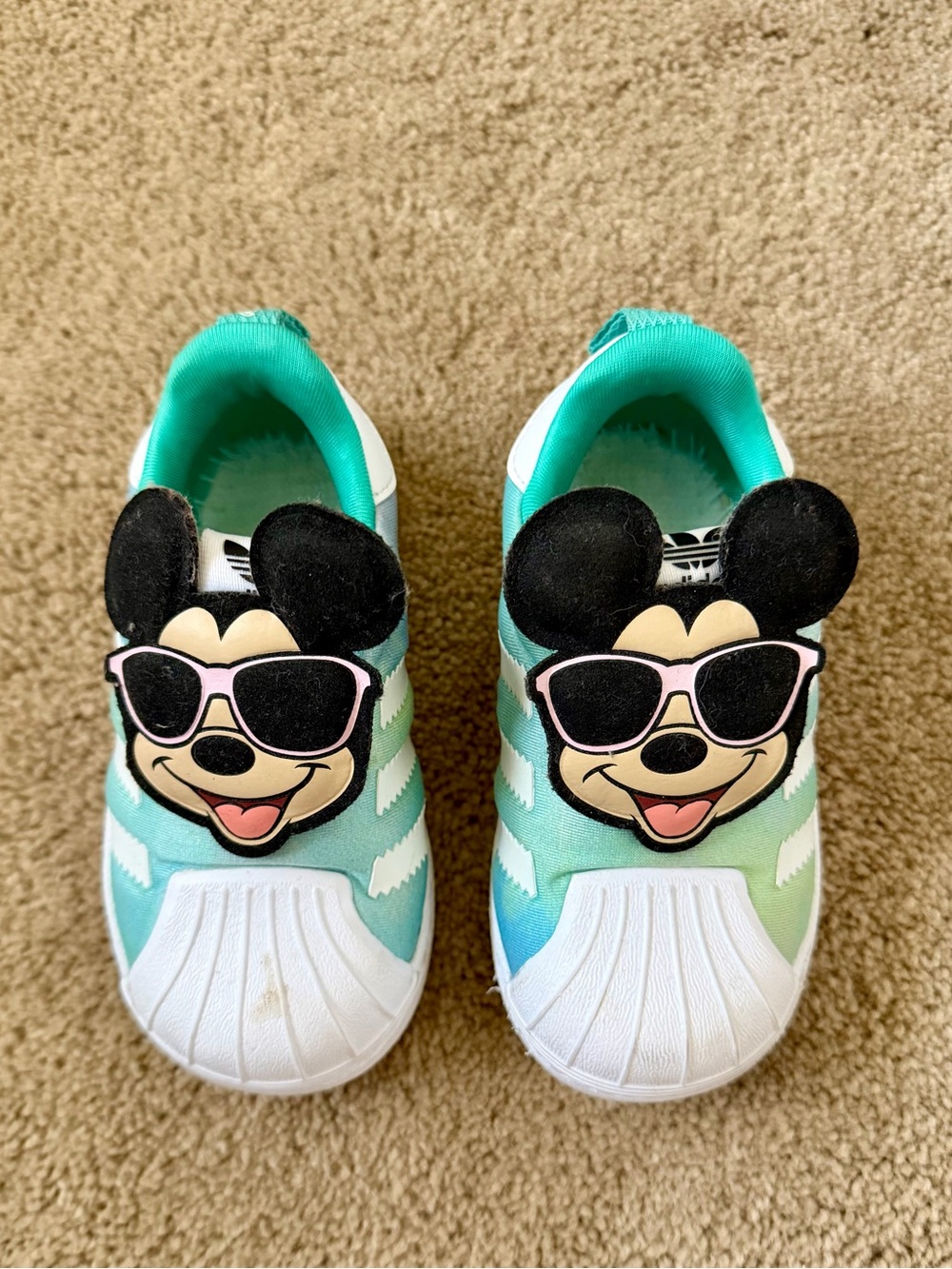 adidas Kids Mint Green Gradient Mickey Slip-On Sneakers